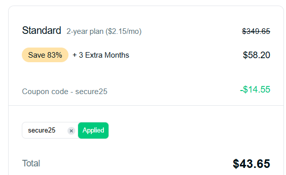 PureVPN 2 Year deal pricing after applying coupon code