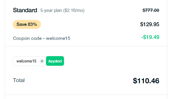 PureVPN 5 Year deal pricing after coupon applied