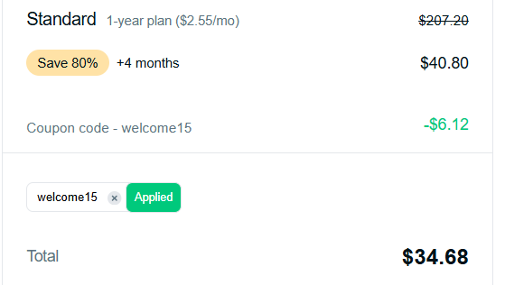 PureVPN 1 Year deal pricing after applying coupon code